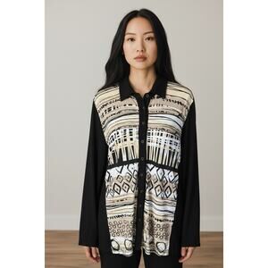 Dolcezza Jersey Top Size XL Long Sleeve Stretchy Blouse Shirt Artsy Art to Wear